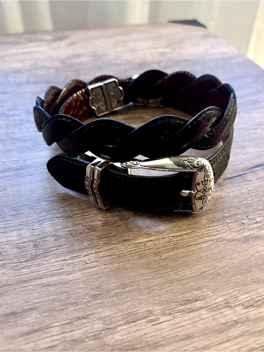 Brighton Black Braided Leather Belt with Silver Buckle